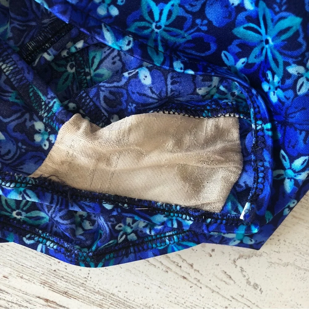 VINTAGE 80s MAXINE OF HOLLYWOOD Floral Skirted One Piece Swimsuit Made in USA 12